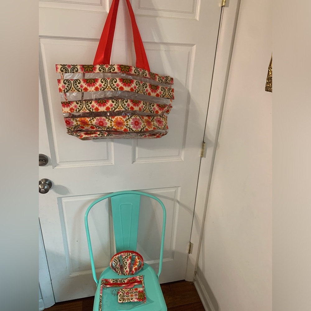 Vera Bradley Folkloric Beach Tote Bag + Matching Toiletry Bags & Key Wallet